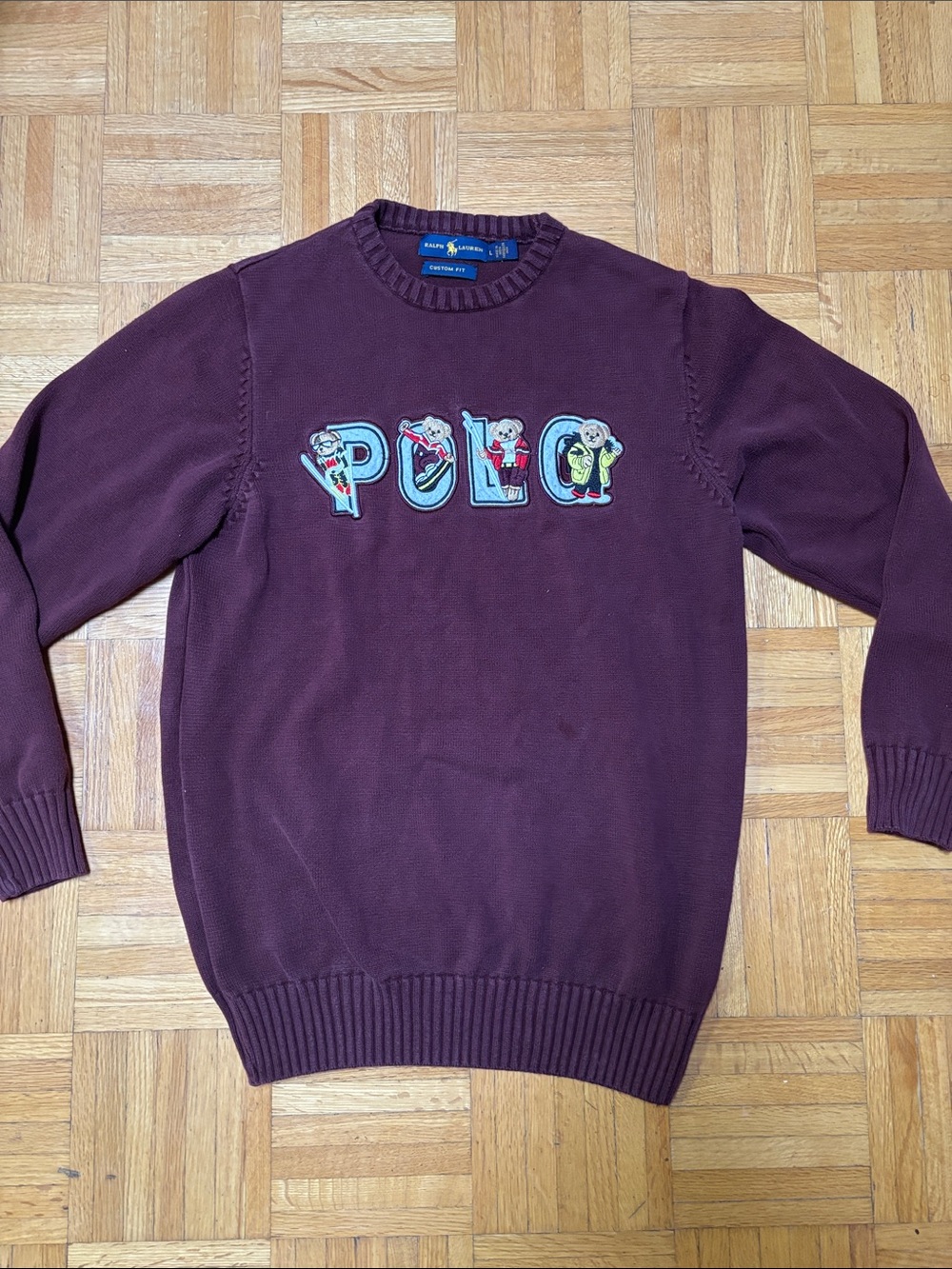 Polo by Ralph Lauren Burgundy Crewneck with Embroidered skiing 'POLO' bears